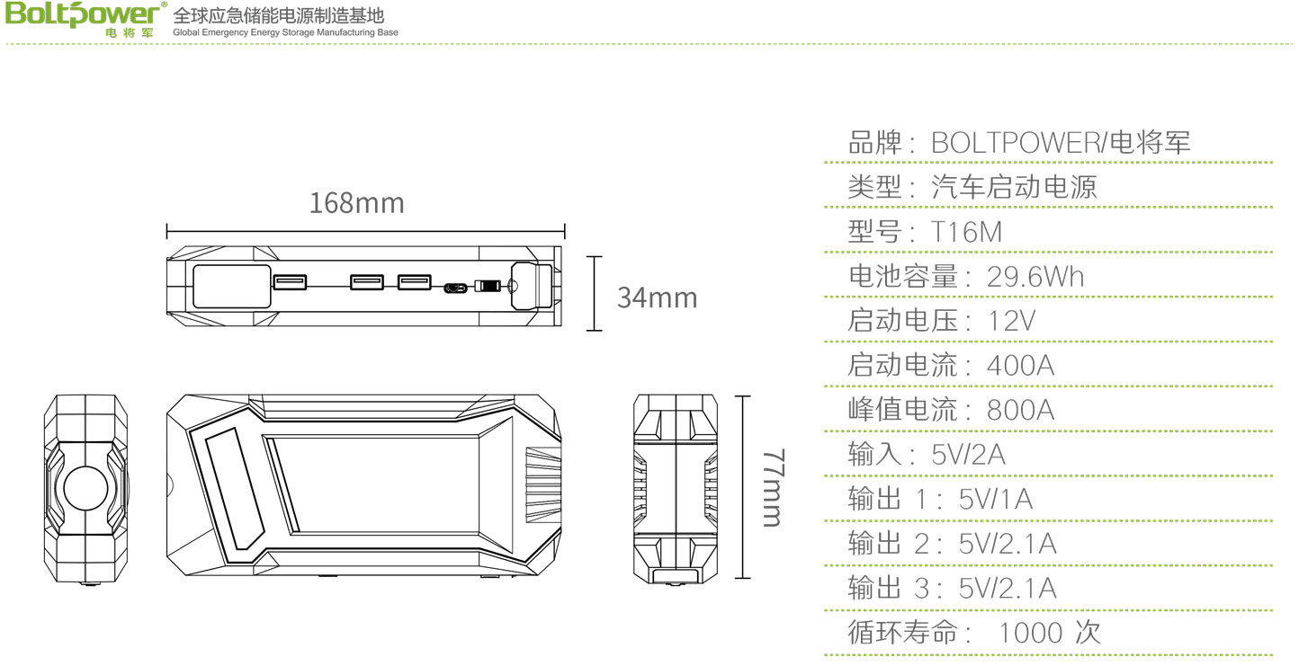 “Boltpower利来国际最老品牌网T16M多功能汽车应急电源6”/