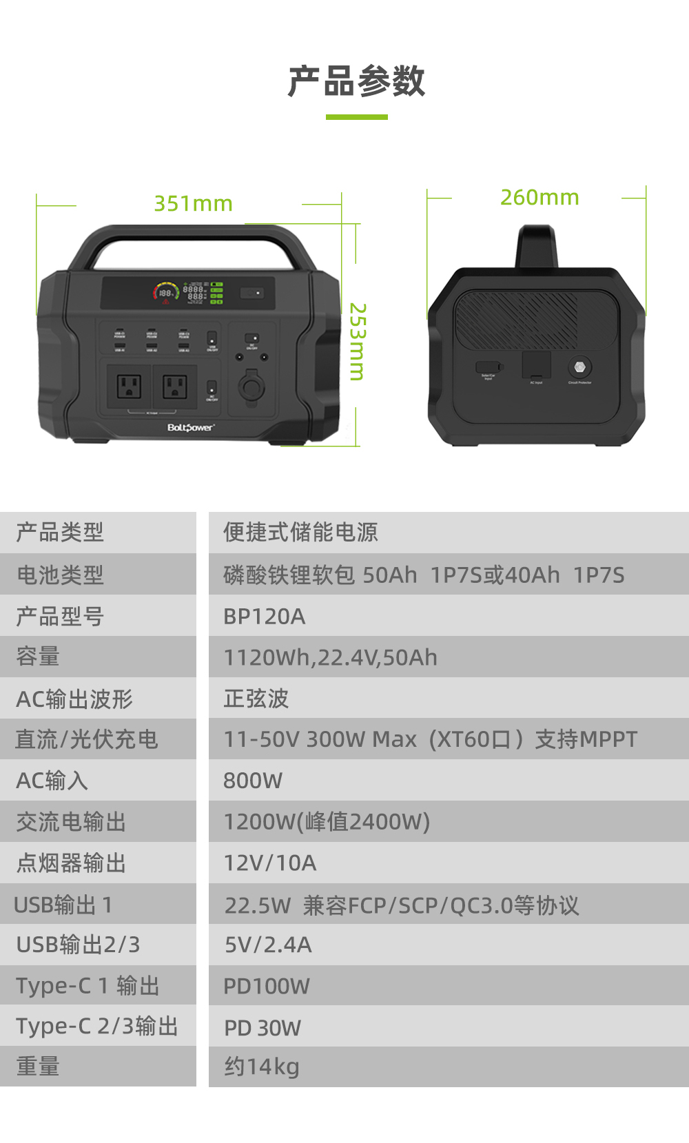 Boltpower利来国际最老品牌网 BP120A  1200W户外储能电源_05